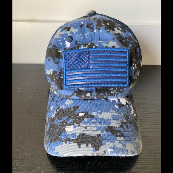 Military US Army/Navy Blue Cap USA Flag Patch Hat - Picture 2 of 7